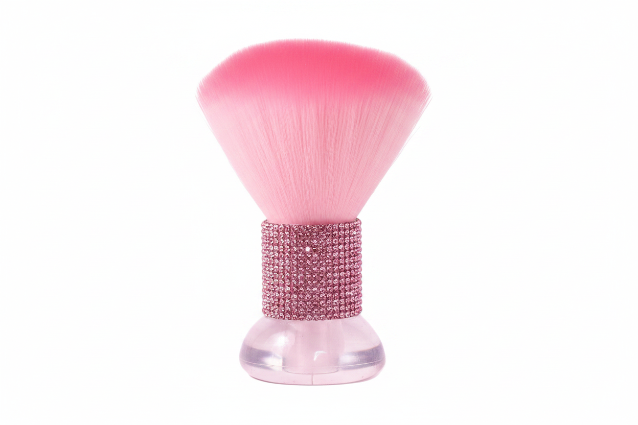 LARGE PINK RHINESTONE NAIL DUST BRUSH