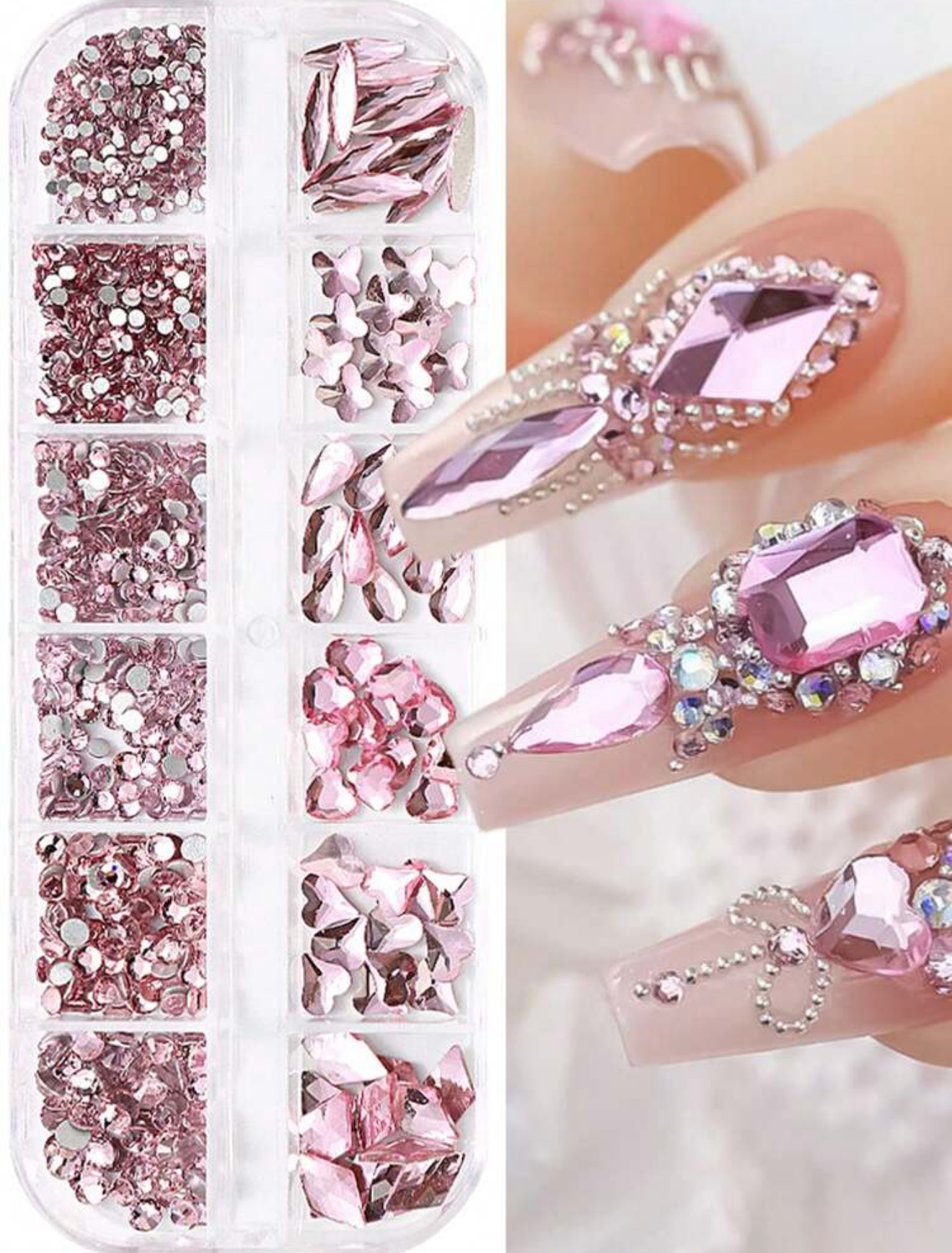 12 GRID PINK RHINESTONES