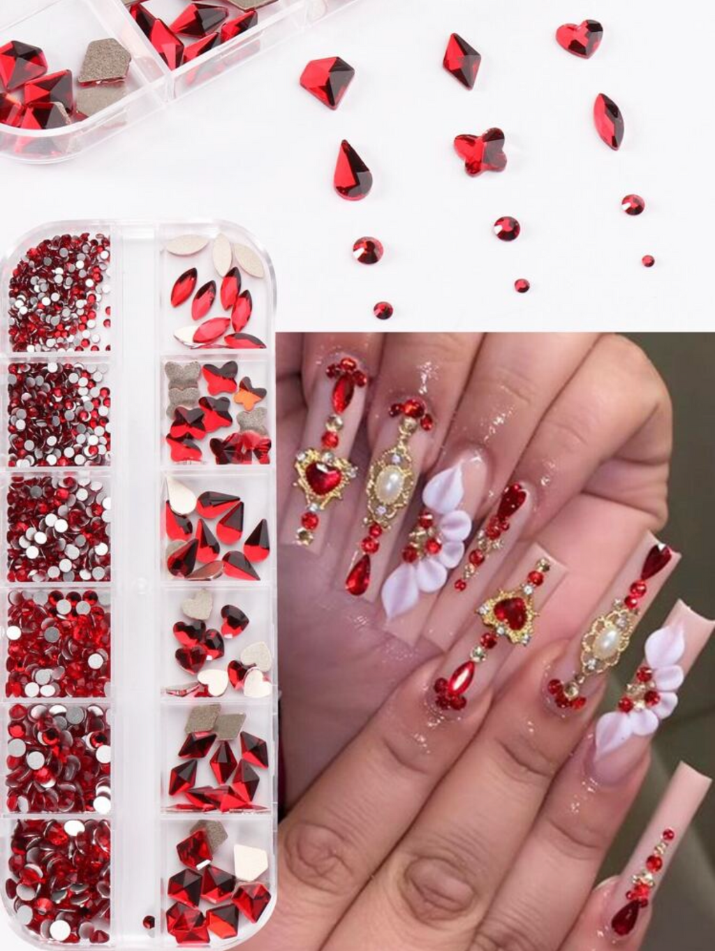12 GRID RED CRYSTAL NAIL ART RHINESTONES