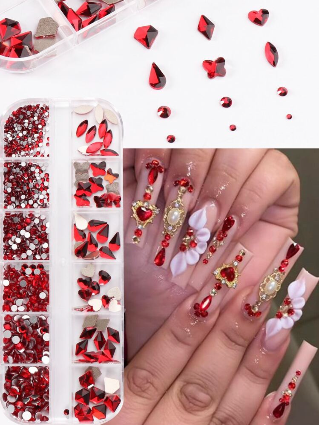 12 GRID RED CRYSTAL NAIL ART RHINESTONES
