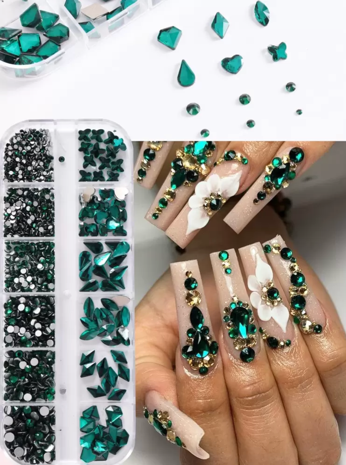 12 GRID EMERALD GREEN RHINESTONES