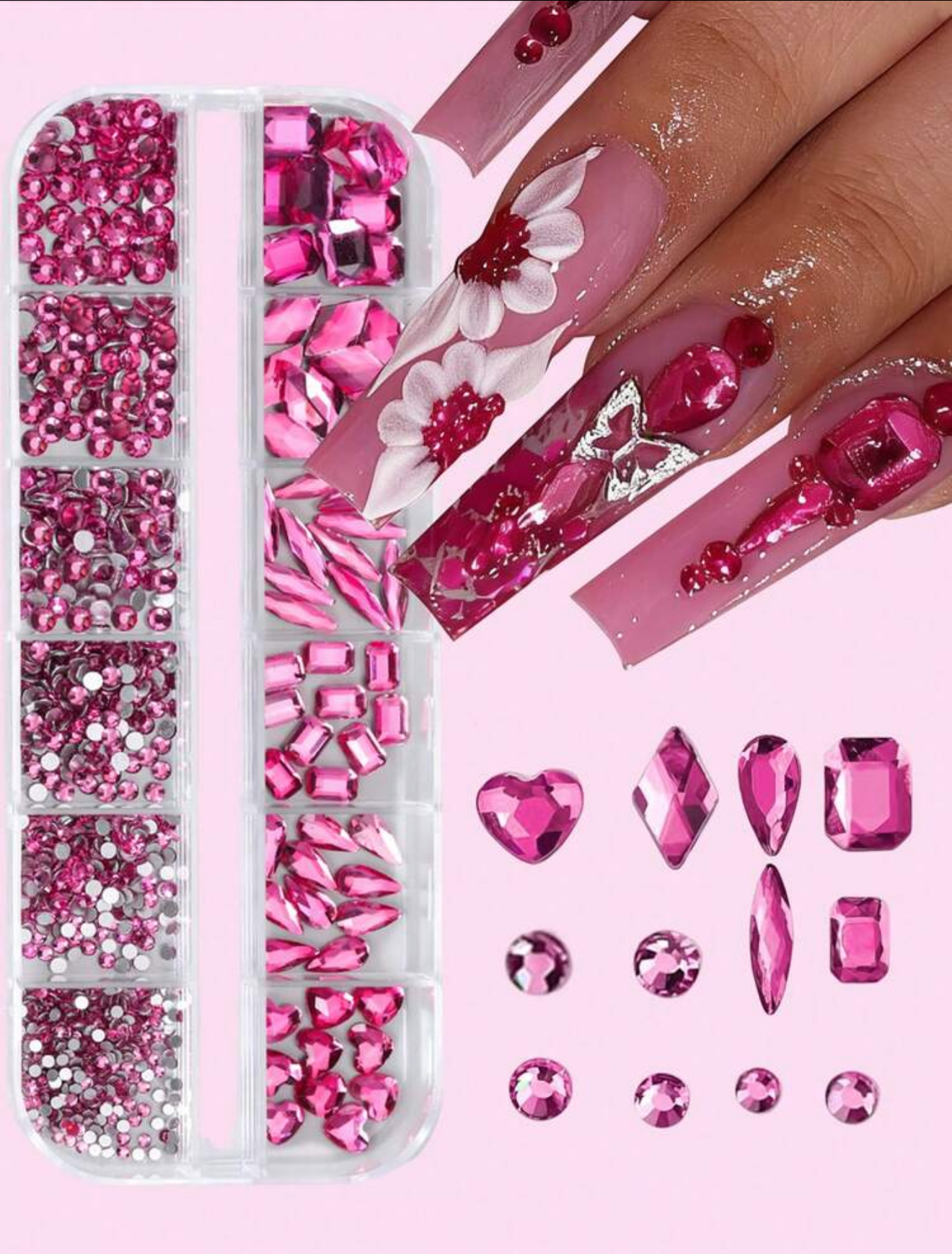 12 GRID HOT PINK RHINESTONES