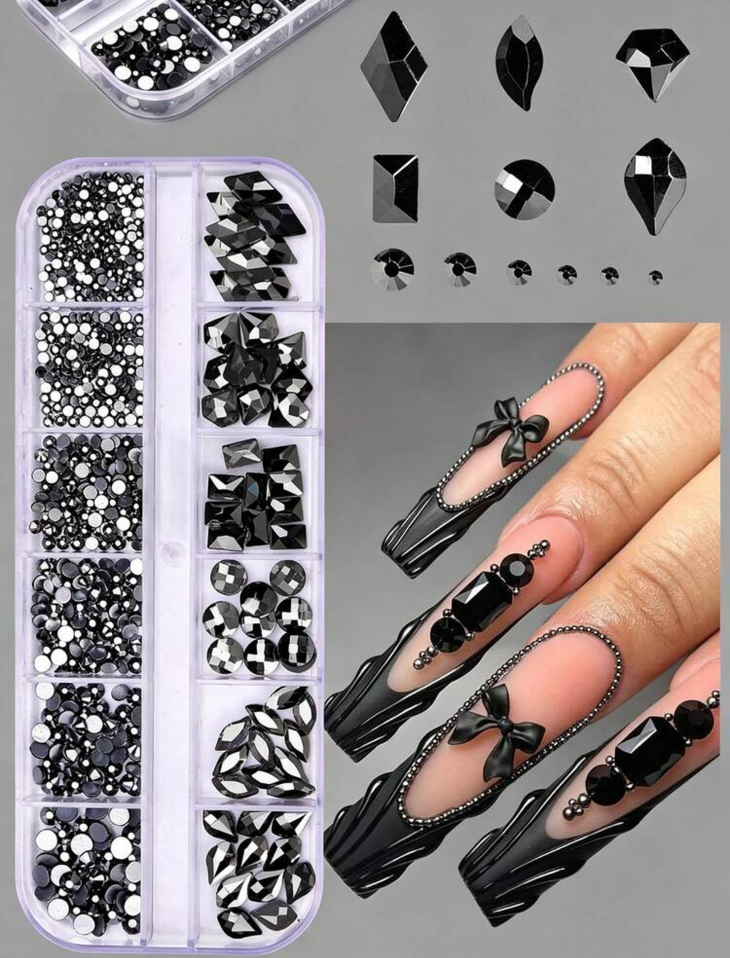 12 GRID BLACK RHINESTONES